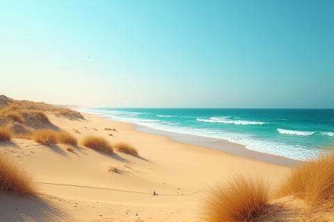 Desert landscape meeting the coastline with possibly marine birds